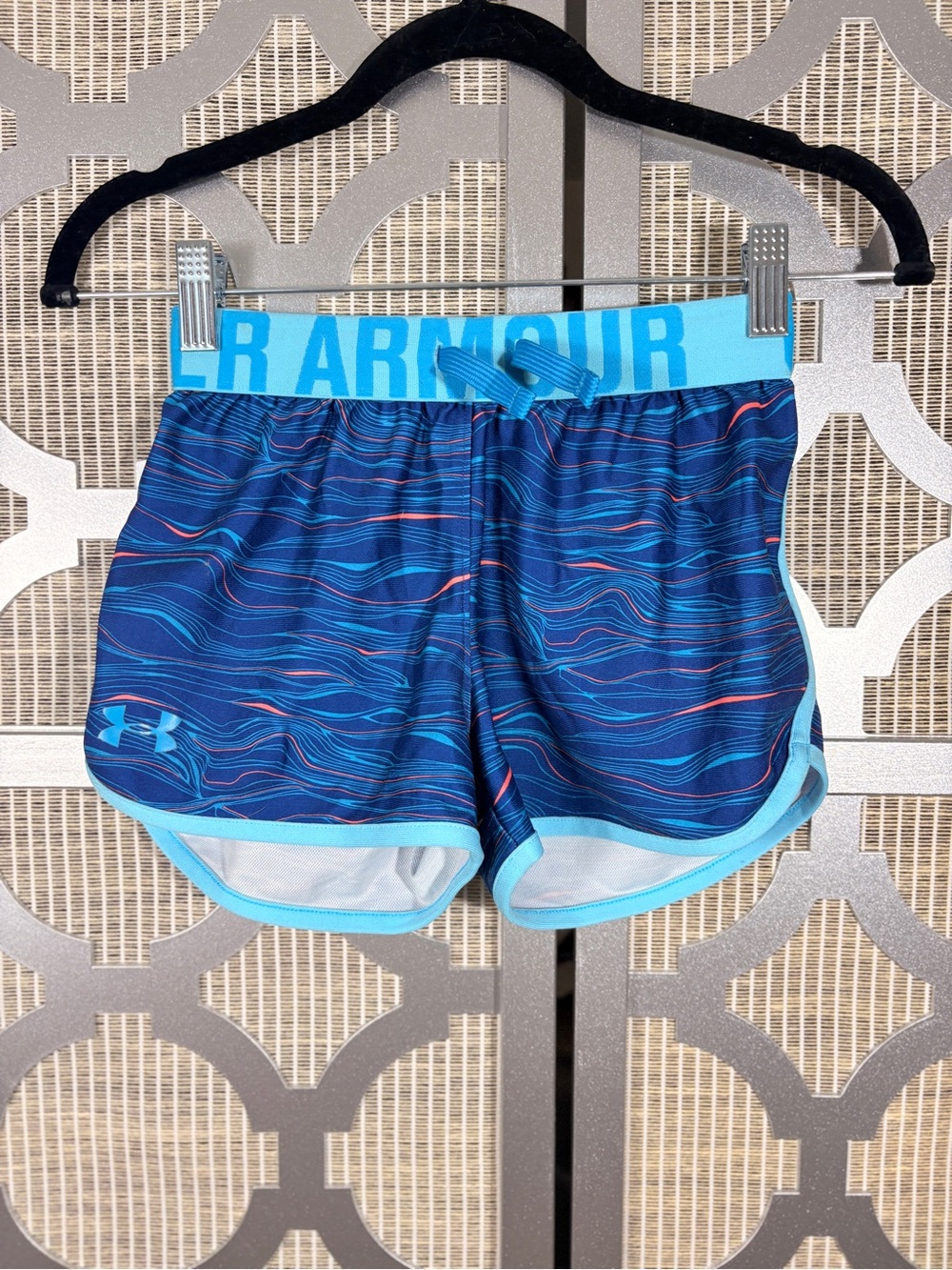 Under Armour Blue Wave Print Girls' Athletic Shorts